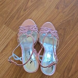 Glitter Rose Pink Strappy Evening Heels